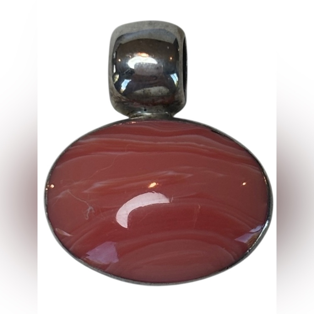 Stamped Sterling Pendant With Pink Coral Colored Stone